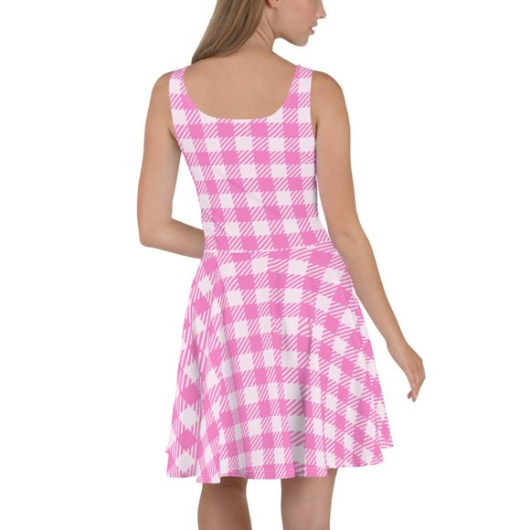Charming Pink Gingham Skater Dress | Retro Pinup Style Fit & Flare Mini - Picture 7 of 9